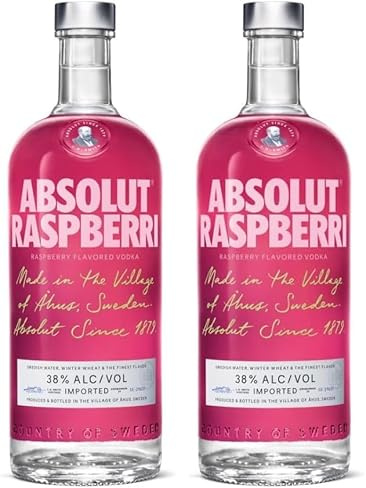 Absolut Vodka Raspberri – Absolut Vodka mit Himbeer Aroma – Schwedischer Klassiker – Ideal für Cocktails und Longdrinks – 1 x 1 l (Packung mit 2)