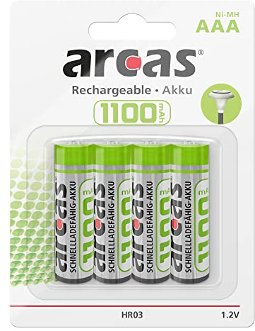 Arcas 17711403 - Akku Ni-MH Batterien AAA / HR03, 4 Stück, Kapazität 1100 mAh, wiederaufladbar, schnellladefähig, für elektronische Geräte zur Sicherstellung einer optimalen Energieversorgung