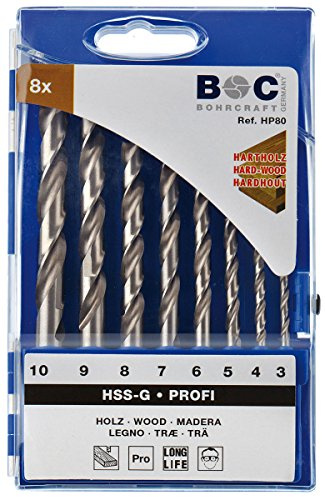 Bohrcraft Holzspiralbohrer Set Profi HSS-G HP 80 / Ø 3 - 10 x 1,0 mm / 8-teilig / 3110 14 30008