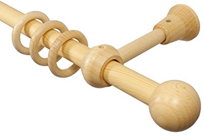iso-design Natur Gardinenstangen aus Holz mit 20 mm Durchmesser Endstück Kugel, 160 cm