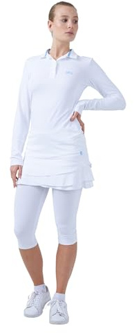 Sportkind Mädchen & Damen Tennis, Golf, Segeln, Funktions Poloshirt Langarm, UV-Schutz UPF 50+, atmungsaktiv, Weiss, Gr. L