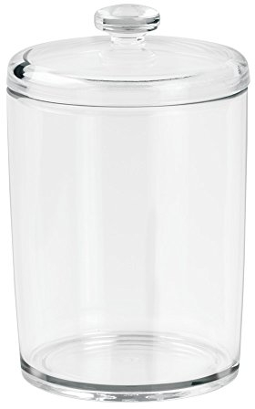 iDesign 01984EU Bathroom Storage Box, Small Cotton Bud Holder with Lid Made of Durable Plastic, Stylish Storage Jar for Cotton Swabs or Makeup Pads, Clear,8.381x8.381x12.954 cm