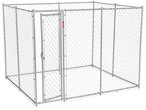 Lucky Dog 10' x 10' x 6' Heavy Duty Outdoor Welded Galvanized Steel Chain Link Dog Kennel Enclosure with 2 Configurations and Latching Door, Silver