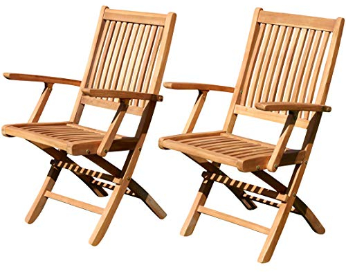 ASS 2X ECHT Teak Klappsessel Gartensessel Gartenstuhl Sessel Holzsessel mit Armlehne Gartenmöbel Holz JAV-Aves