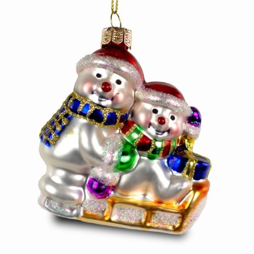 Sikora BS198 Christbaumschmuck Glas Ornament/SCHNEEMANN Familie MIT Schlitten - H: 9cm