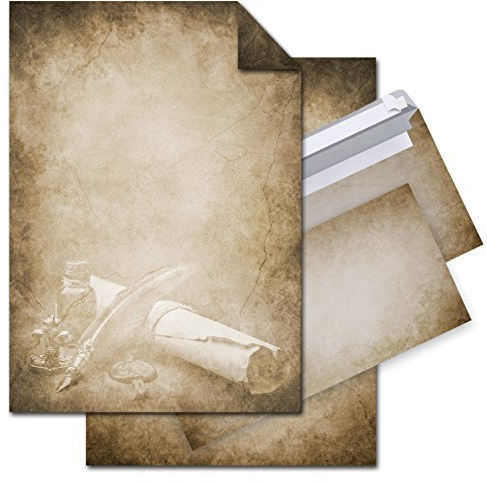 Logbuch-Verlag Set 12 Blatt Briefpapier DIN A4 + 10 Umschläge vintage beige naturfarben Schreibpapier Motivpapier mit Kuvert antik alt
