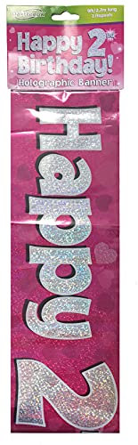 9ft Banner Happy 2nd Birthday Pink holographic