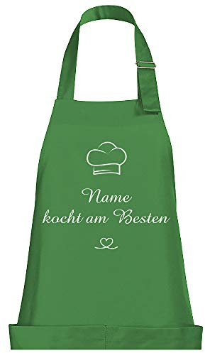 Schnoschi Küchenschürze Grün mit Wunschnamen bestickt