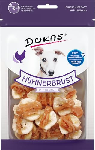 DOKAS Getreidefreier Premium Snack mit Hühnerbrust für Hunde, Banane, 1 x 70g