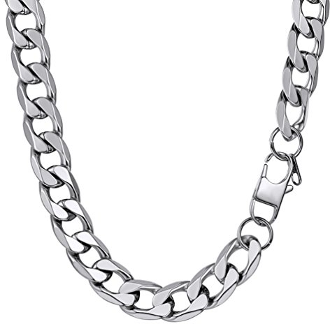 PROSTEEL Herren Halskette Edelstahl Panzerkette 13mm Breite schwer Glieder Link Gliederkette Herren Hip-Hop Kette, 51CM lang, Silber
