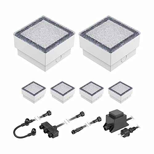 ledscom.de LED Pflaster-Stein Gorgon Boden-Einbauleuchte für außen 10x10cm 12V kaltweiß 6er Set