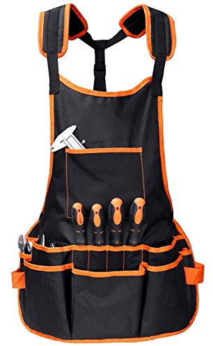 JBBERTH Utility Canvas Work Apron with 16 Pockets, Tool Apron, Cross-Back Straps Adjustable Size, 600D Oxford Cloth Heavy Duty Work Apron, Adjustable for Men and Women XS to XXL