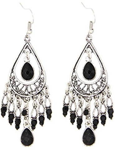 Carry stone Wassertropfen Form Edelstein Quaste Ohrringe Vintage Böhmischen Haken Baumeln Ohrringe Temperament Schmuck Geschenk Für Frauen Mädchen, Schwarz Nützlich und Praktisch