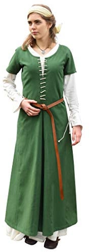 Battle-Merchant Mittelalter Kleid Cotehardie Ava, Damen | kurzarm, mit Schnürung, Baumwolle, Wikinger, Mittelalter, Reenactment, LARP, Fantasy Cosplay