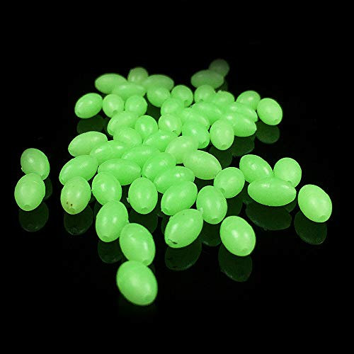 OriGlam 100pcs Luminous Fishing Beads - Hard Plastic Oval Glow Eggs, Soft Rig Beads for Pool, Lake, River (Glow in The Dark)