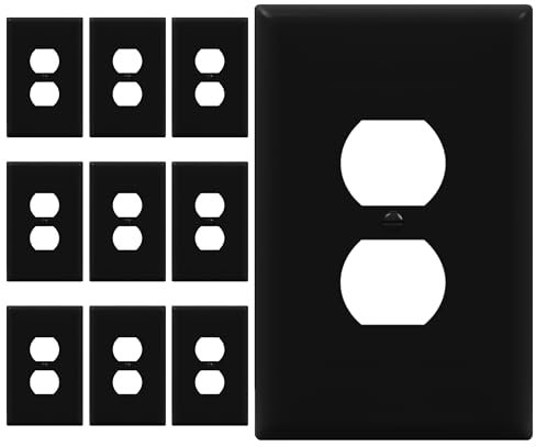 ENERLITES Placa de pared de salida de receptáculo dúplex, cubiertas de tomacorrientes eléctricas jumbo, 1 banda, 5.5 x 3.5 pulgadas, policarbonato termoplástico, 8821O-BK-10 unidades, acabado