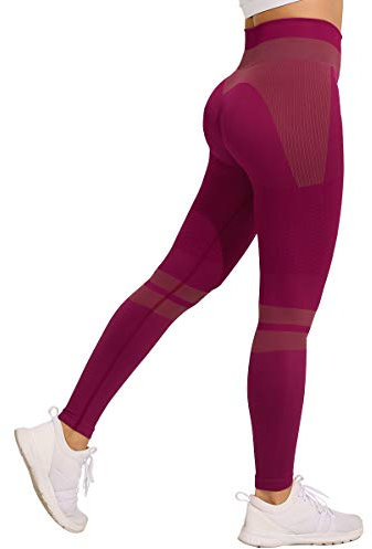 Yaavii Damen Sport Leggings Lange Blickdicht Sporthose Yogahose Fitnesshose Streetwear Strumpfhosen mit Hohe Taille Wein Rot S