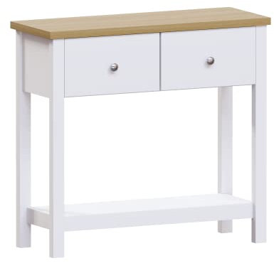 Vida Designs Arlington Console Table Shelf Hallway Side End Dressing Table MDF (White, 2 Drawer)