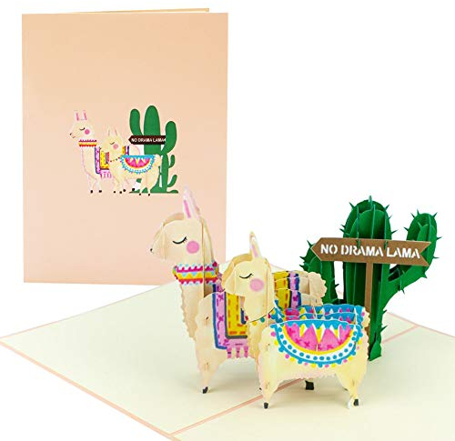 Karte zum Geburtstag No Drama Lama |witzig, lustig I Geburtstagskarte mit 3D Kaktus, Lama, Alpaka| Pop up Karte als Grußkarte, Glückwunschkarte oder Gutschein zum Geburtstag, G25