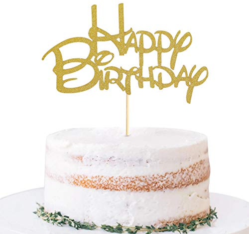 Hinzufügenhinzugefügt Gold Happy Birthday Cake Topper - Golden Glitter Geburtstagsparty Kuchen Decoration Zubehör, Kuchen Smash Dekoration Fotokabine Requisiten, Gold Papier Kuchen Topper Flaggen