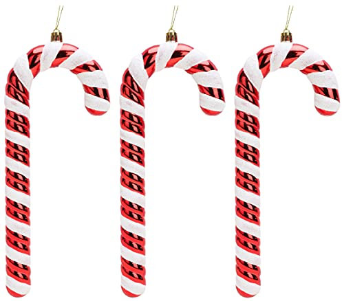 Christmas Concepts® Pack of 3–250mm Extra Large Candy Cane Baubles – Shiny & Glitter Decorated – Christmas Decorations (Red)