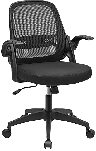 SONGMICS Office Chair, Ergonomic Desk Computer Chair, Swivel Seat, Height Adjustable, Folding Armrests, Tilt Mechanism, for Home Office, Black OBN135B01