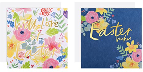 Hallmark Osterkarten Multipack, 10 Stück Osterkarten, Blumenmotive, Weiß, Gold, Blau
