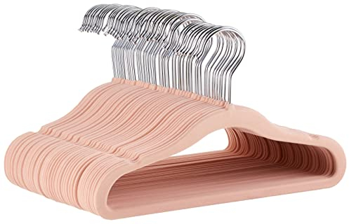 Amazon Basics Grucce in velluto per vestiti di neonati e bambini, antiscivolo, 29,5 cm, confezione da 50, Rosa Cipria/Argento
