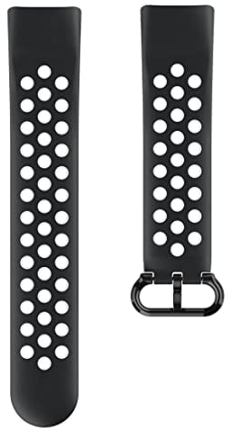 Hama Fitbit Uhrenarmband 22 mm (verstellbares Ersatzarmband für Smartwatch Fitbit Charge 5, Sportarmband atmungsaktiv zum Tauschen, Silikon Wechselarmband, Edelstahl Druckknopf) schw./grau