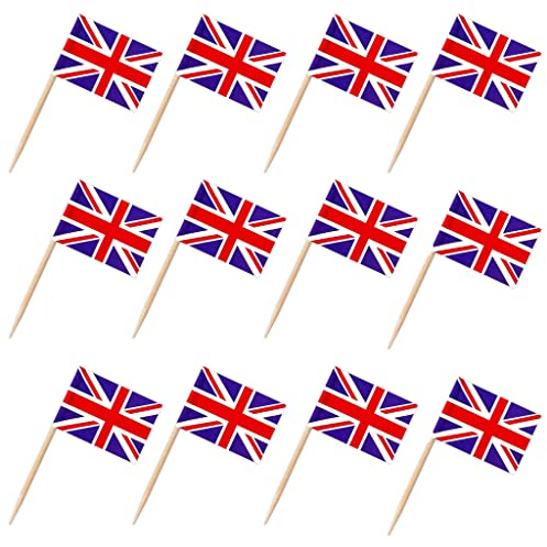 100pcs Union Jack Toothpick Flags Cocktail Stick Cake Toppers for VJ Day 80th Anniversary Cake Decorations,Uk Flags Sandwich Food Cupcake Picks Toppers for Euro World Cup Union Jack Party Supplies