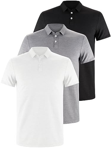 Teesmen Polo T Shirt for Men Comfortable Breathable Golf Short Sleeve Polo Shirt Lightweight(Black/White/Grey) X-Large