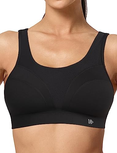 Yvette Sport BH U-Rücken Verstellbar Träger Starker Halt Gepolstert Fitness Joggen Bra,Schwarz,XL