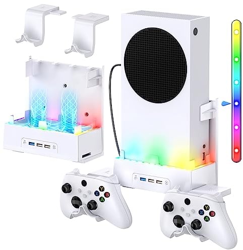 MENEEA Wall Mount Holder for Xbox Series S, Wall Mount Kit Accessories with Cooling Bracket, RGB LED Light Strip, USB Port, Contronller Hook for Series S…