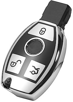 BINB ROAD Schlüsselanhänger Abdeckung Schutz Weiche TPU Hülle Rot Kompatibel mit Mercedes Benz M CLA GLE GLK SLK Klasse 08-19,Silber