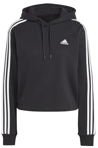 adidas Donna Essentials 3-Stripes French Terry Crop Hoodie, Black/White, XS