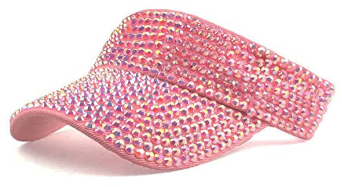 Bling Shiny Strass Sole Visiera Cappello per Le Donne, Regolabile Estate Spiaggia Visiera Caps Running Tennis Golf Jogging Sun Cappello (Cappello Nero+Strass Colore AB)