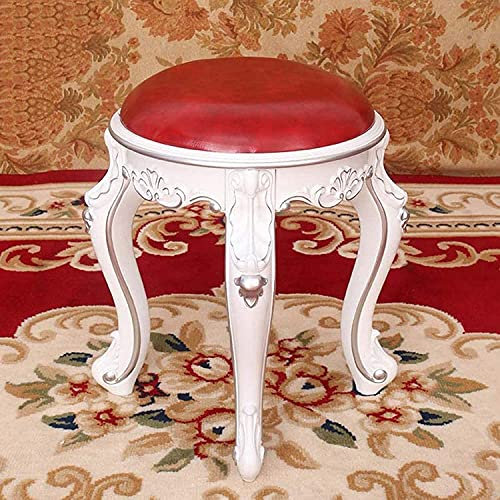 Schminktisch-Hocker, runder Waschtisch-Fußhocker, gepolsterter Beistelltisch, Schminkstuhl, gepolsterte Bank, Klaviersitz-Stuhlbank für Schlafzimmer (Color : Ivory White Betel) (Silve