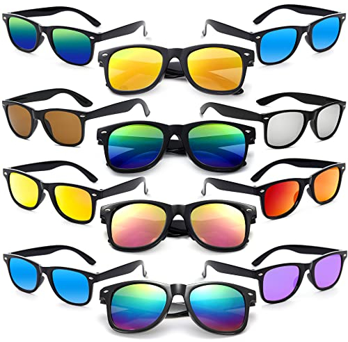 Dwenarry Verspiegelt Party Sonnenbrille Set Retro Sonnenbrillen Bunte Vintage Farbige Partybrille Multipack 80er Neon Party Brillen 12 Stücke