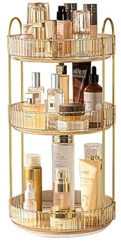 CESTATIVO Make Up Organizer, 360° Drehbar Kosmetik Organizer, Beauty Organizer, Hautpflege Organizer für Badezimmer (3 Schichten, Bernstein)