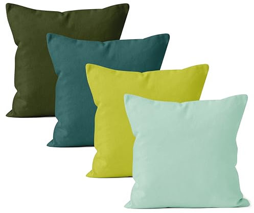 Encasa XO Baumwoll-Kissenbezüge, 4er-Set I 16x16 in (40x40 cm) - Grüne Kombination I kein Einsatz I einfach Kissenbezüge I Maschinenwaschbar | Nur Innen benutzen