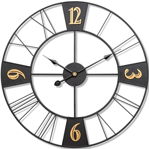 ACCSHINE Wanduhr Groß Ohne TickgeräUsche Lautlos 50cm Römische Ziffer Quarz Batterie Betriebene Wanduhr Einfach zu Lesen für Zimmer Zuhause KüChe Schlafzimmer Büro Schule (50cm)