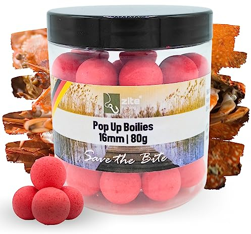 Zite Fishing Pop-Up Boilies 16mm für Karpfen-Angeln - Optimale Auftriebseigenschaften & Hochfängige Aromen - Amino Karpfen-Köder für alle Pop-Up Montagen geeignet - 80g in Dose (Monster Crab)