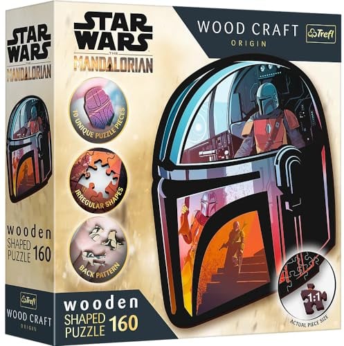 Trefl – Konturenpuzzle aus Holz: Star Wars The Mandalorian – 160 Stücke, Wood Craft, Unregelmäßige Formen, 10 Figuren, Premium Modern Puzzlespiel, für Erwachsene und Kinder ab 9 Jahren