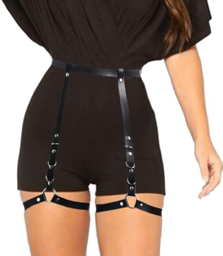 Ushiny Punk-Damen-Taillengürtel, Leder-Körpergürtel, Halloween-Zubehör, Party-Rave-Outfit für Frauen und Mädchen