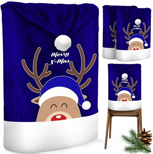 KESSER® Premium Weihnachtsstuhlüberzug 2er Set Stuhlhussen für Weihnachten Nikolausmütze Stuhlbezug Husse Weihnachtsdeko für Stühle Überzieher - Stuhlabdeckung im weihnachtlichen Design