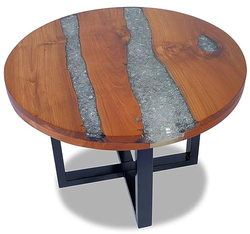 ADWOA Couchtisch Teak Harz 60 cm Couchtisch Industrial Style Couchtisch Massivholz