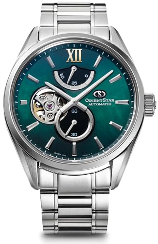 Orient Star RE-BY0005A00B Automatische Stahl Grau Open Heart Grün Zifferblatt Saphir Kristall 10 ATM 40mm Herrenarmbanduhr, mehrfarbig, Einheitsgröße