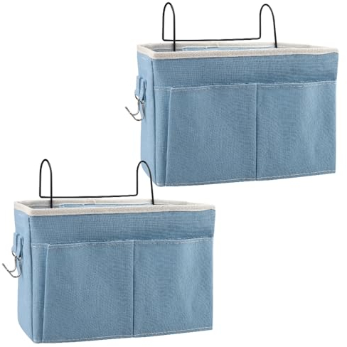 Atliberswo 2 Stück Betttasche Bett organizer zum einhängen, Magazine, Spielzeug, Handy, Kopfhörer (30 x 18.5 x 11 cm blau)