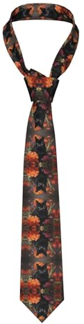 RAXER Herren-Krawatte mit schwarzer Katze und Blume, personalisierbar, bedruckt, Seidenkrawatten, verstellbar, für Business, Hochzeit, formelle Krawatten, Schwarz , Einheitsgröße