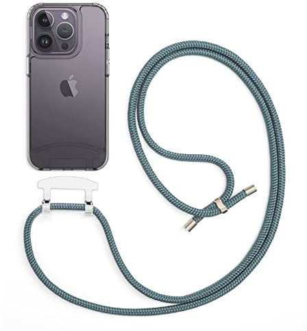 doqui Handyhülle mit abnehmbarem Band | Flexible Handykette verstellbar | Clear-Pearl (iPhone 14 Pro)